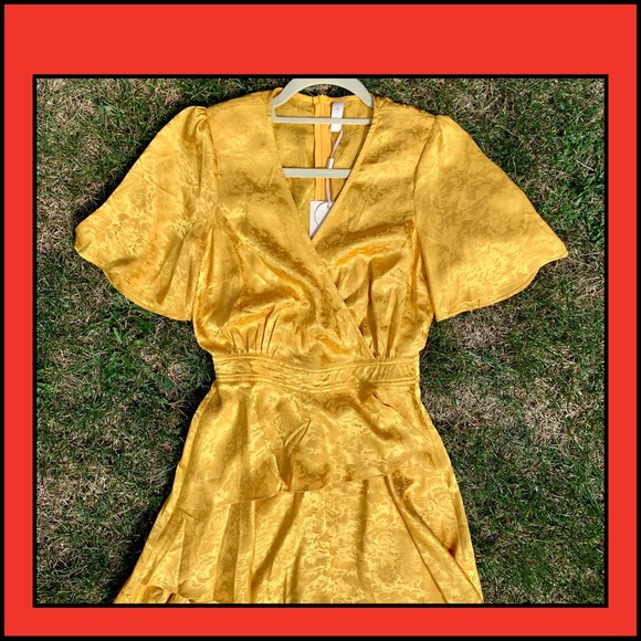 Satin floral wrap midi dress in yellow by Y.A.S - Picture 2 of 5
